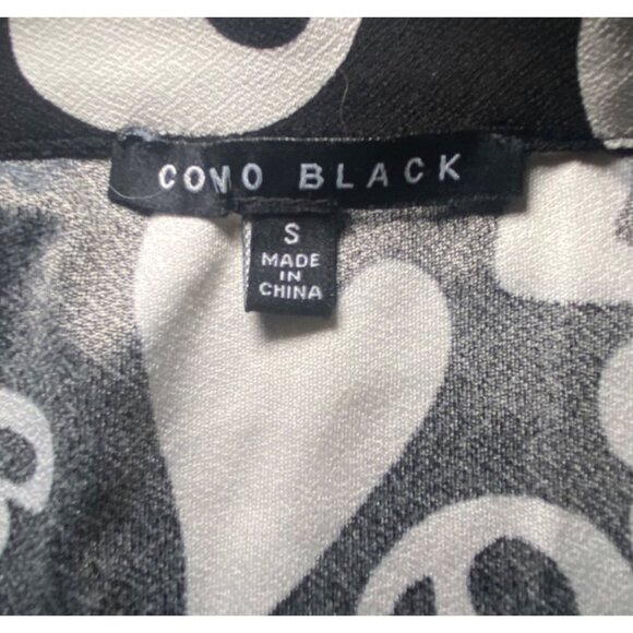 Como Black Long Sleeve Button-Up Shirt Abstract Heart Swirl Pattern Ruched Front - Picture 7 of 8